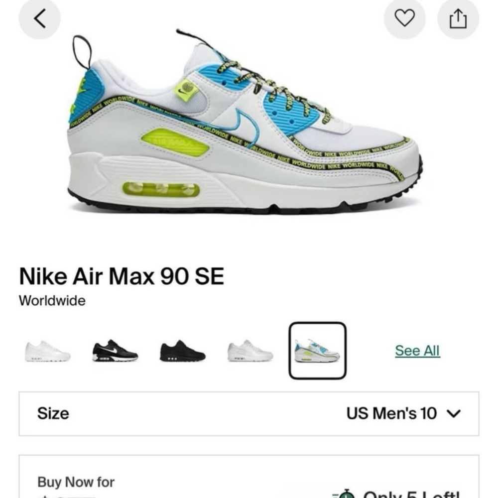 Nike Kids Air Max 90 SE White Blue Neon Green Sneakers